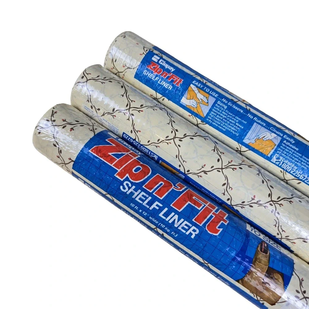 VTG 80s Zip n Fit Shelf Liner Floral Vine Adhesive 10ft x 12in 3 Rolls Cottage